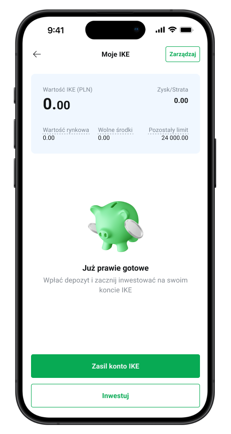 smartfon z napisem "Moje IKE" i grafikÄ skarbonki