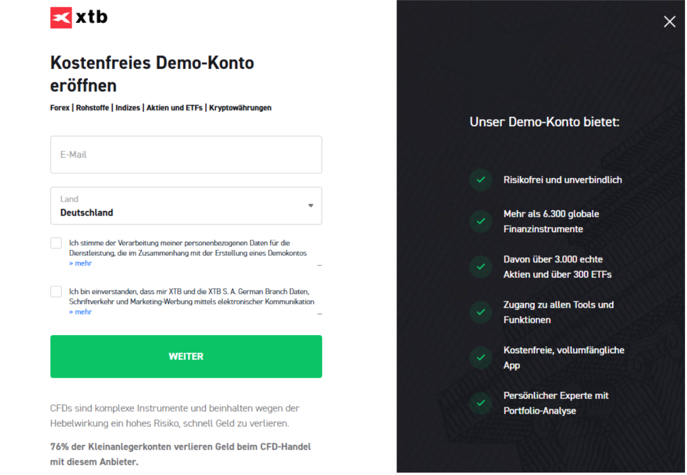 Gehebelte ETF: Demokonto Form