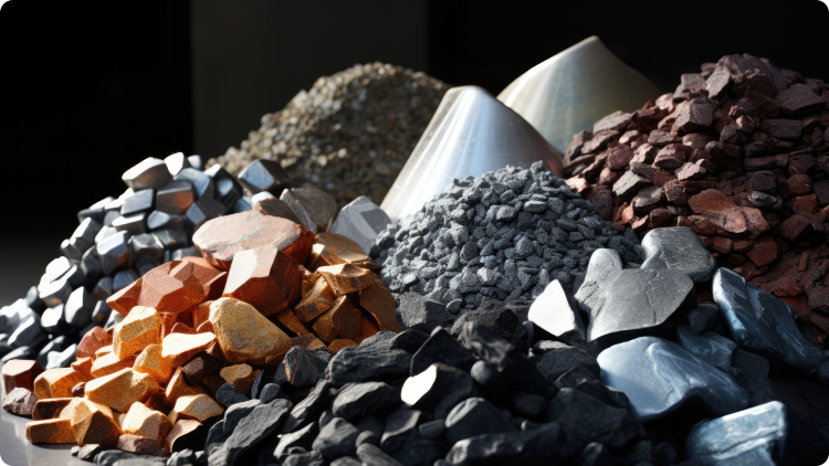 A diverse assortment of metal and rocks stacked together in a pile, showcasing various textures and colours.