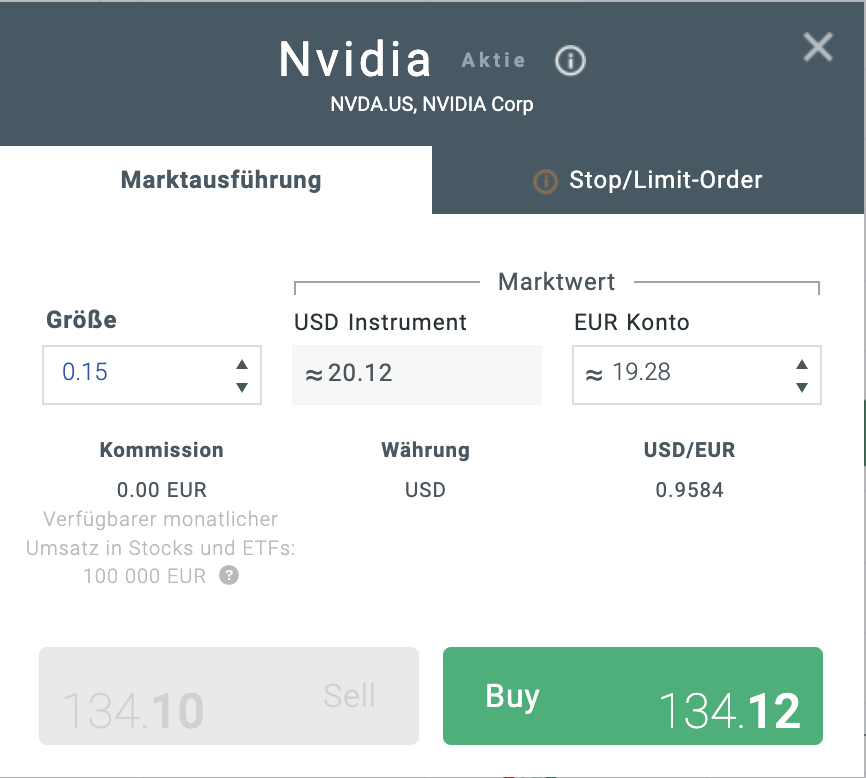 KI Aktien: Orderfenster