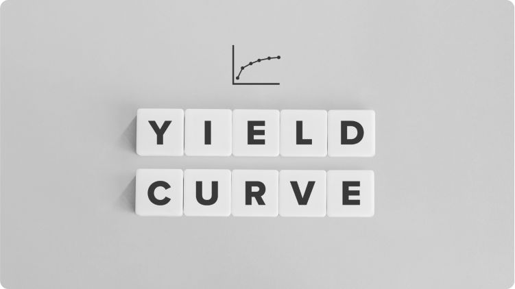 A yield curve with white cubes with letters forming a title âyield curve'