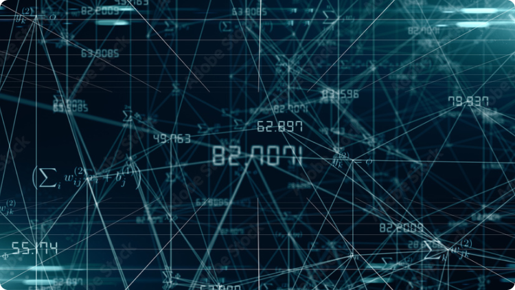  A blue background with numerous lines and numbers, representing a visually dynamic and data-driven image