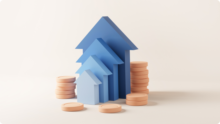  A stack of coins with an upward-pointing arrow, symbolizing financial growth and increasing wealth