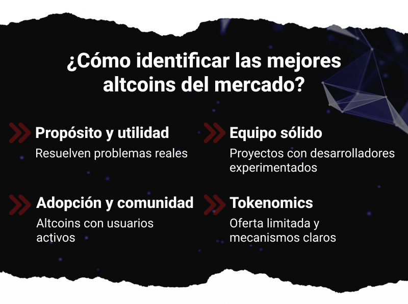 Imagen con las claves para identificar las mejores altcoins