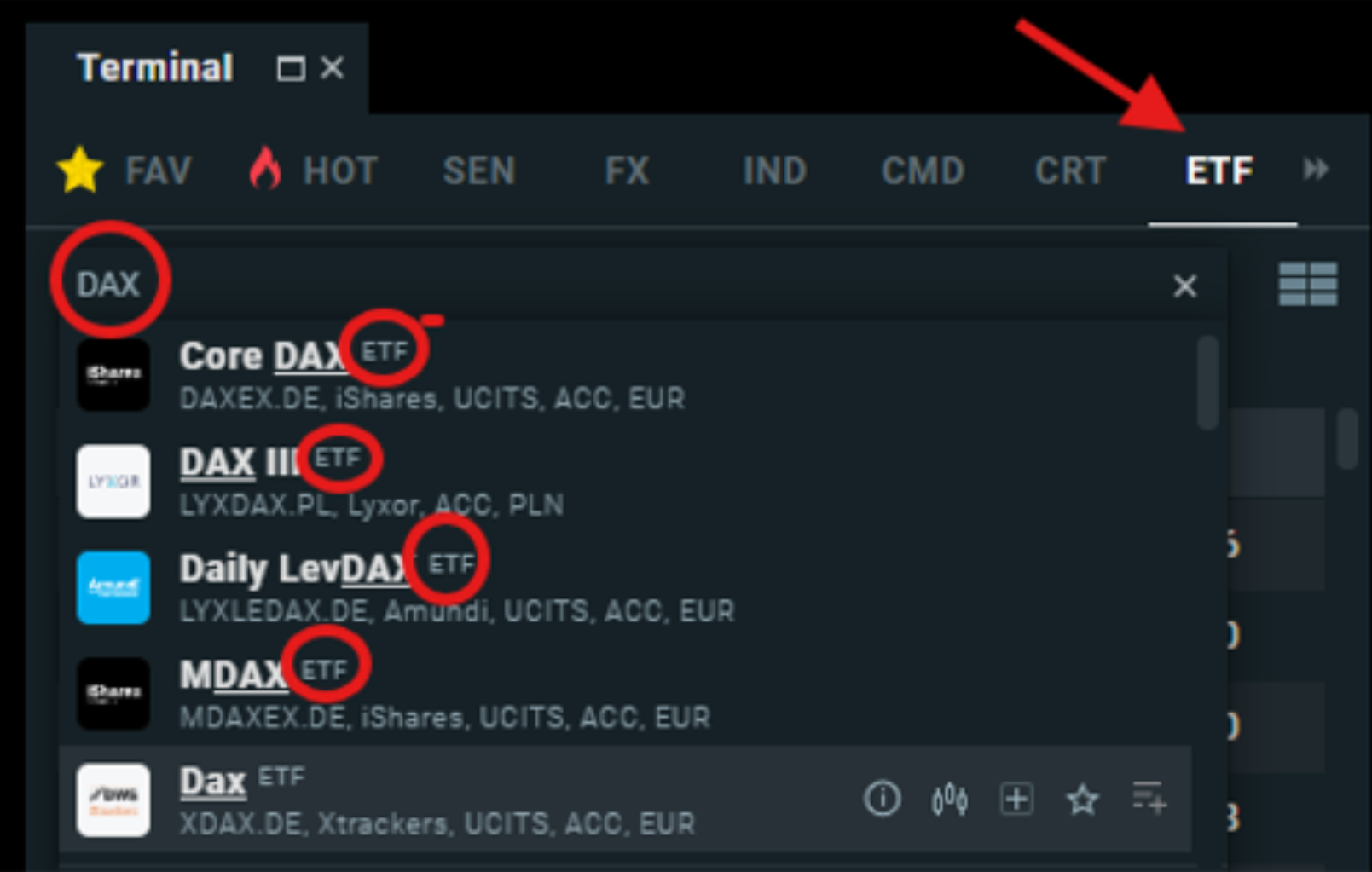 Wertpapiere: ETF Suche xStation