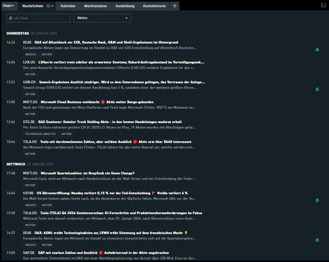 Beste Aktien 2025: Nachrichten in der xStation