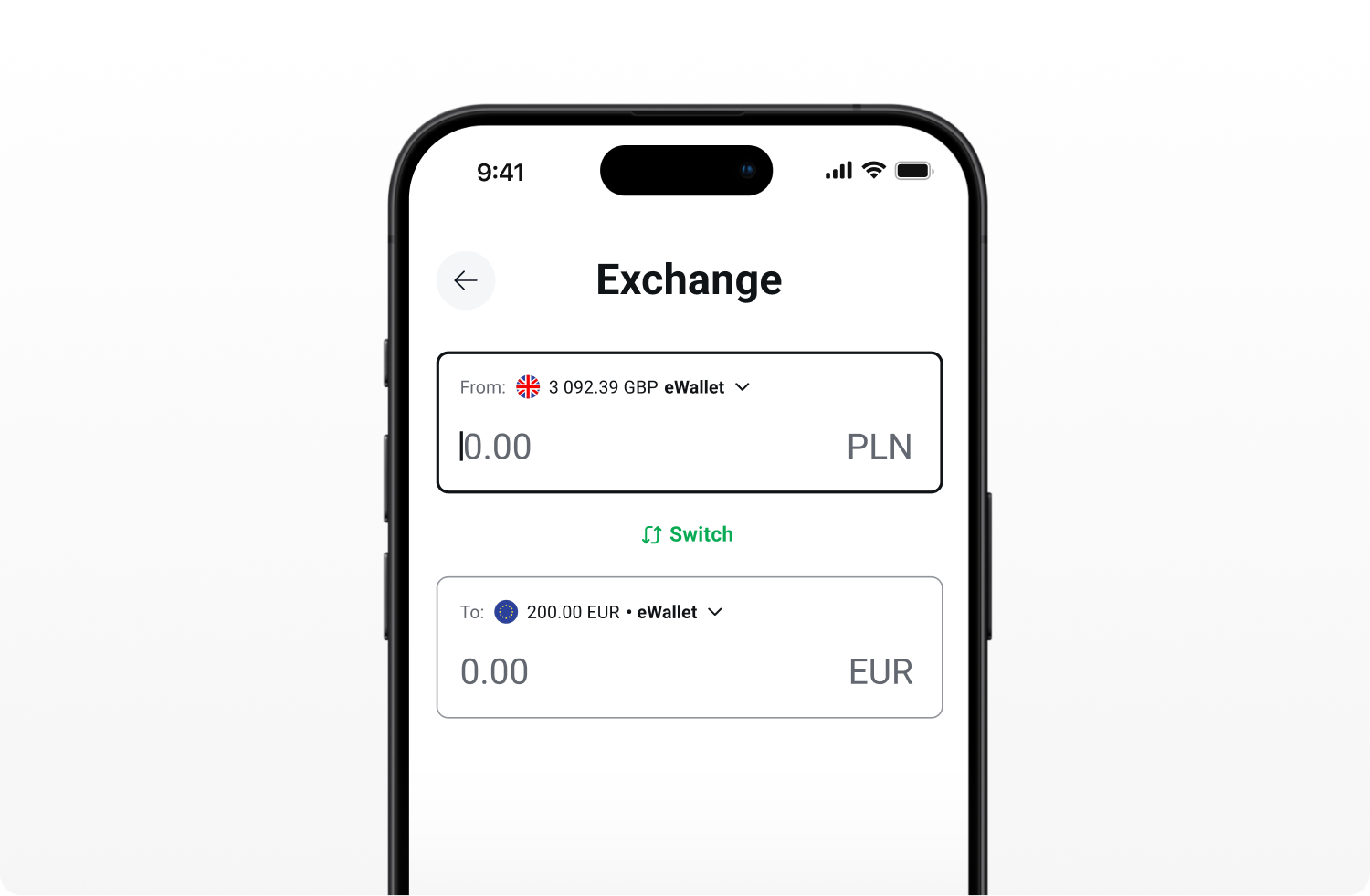 a view of XTBâs eWallet screen on a mobile phone