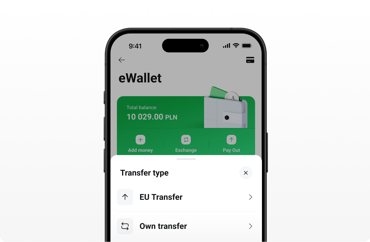 a view of XTBâs eWallet screen on a mobile phone