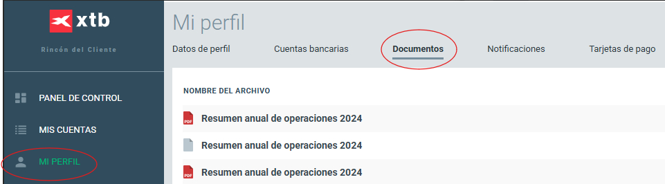 Imagen del rincÃ³n del cliente de XTB
