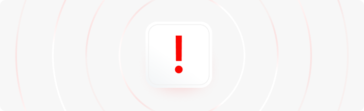 Um botÃ£o vermelho e branco com um ponto de exclamaÃ§Ã£o vermelho proeminente, que simboliza um aviso ou alerta de risco