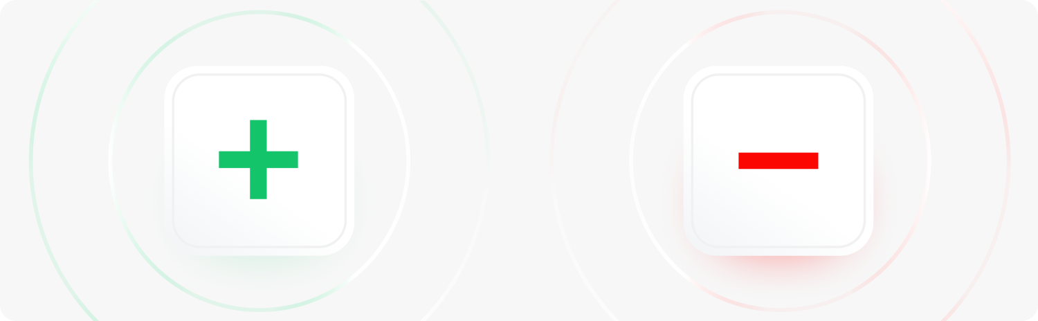  Um conjunto de 2 Ã­cones com um sinal de mais e um sinal de menos, simbolizando prÃ³s e contras