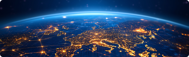 Um globo terrestre pormenorizado iluminado por luzes de rede, simbolizando a conetividade e a comunicaÃ§Ã£o globais