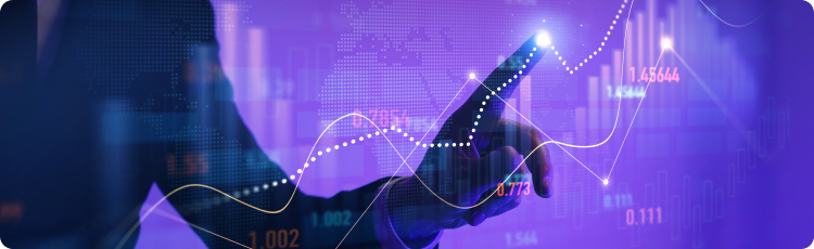 A hand interacts with a touchscreen displaying a graph, illustrating data analysis or presentation