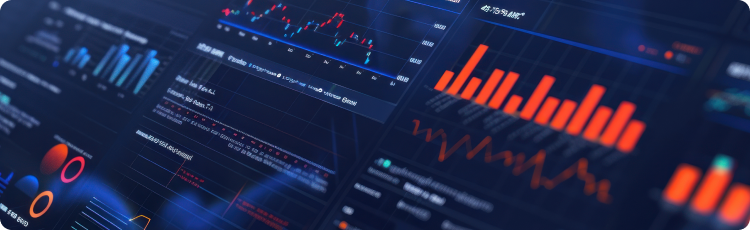 Close-up view of a dashboard displaying various financial graphs and data metrics for analysis and decision-making