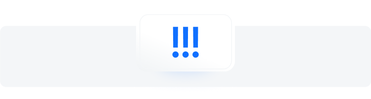 Three blue exclamation marks on a white sign indicating urgency or alertness