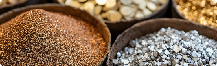 A collection of gold, silver, and copper coins arranged together, showcasing their distinct colors and textures