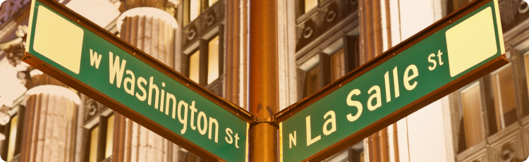 Intersection of Washington and La Salle in Chicago, Illinois.