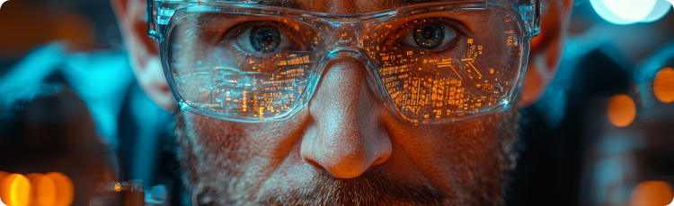 A man with glasses and a beard, looking thoughtfully into the distance, exuding an air of intelligence and contemplation