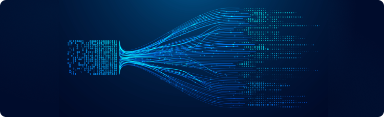 Um fundo azul com uma rede complexa de linhas interligadas, simbolizando conectividade e tecnologia.