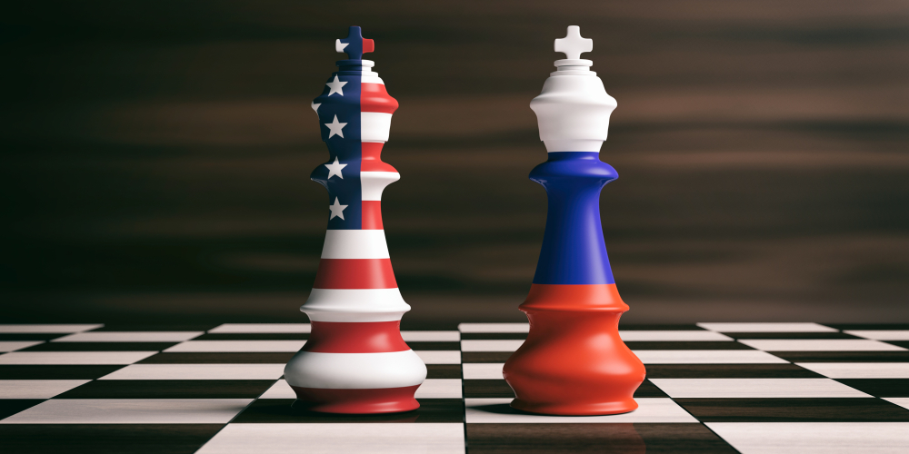 piezas de juego representando eeuu y rusia