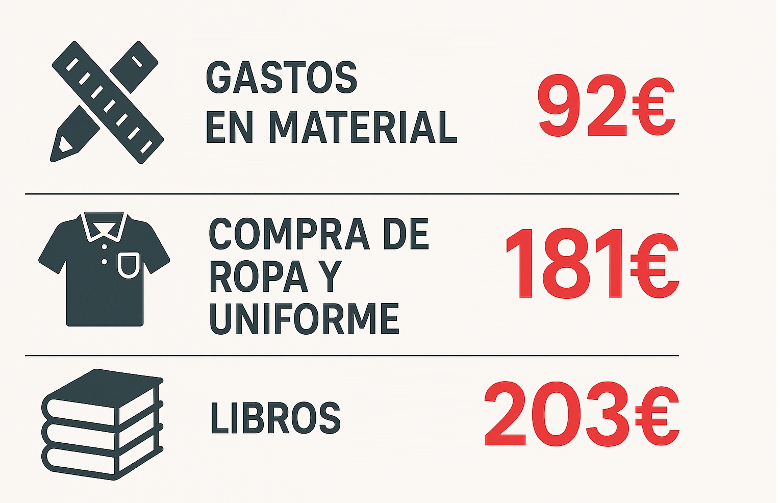 Gráfico con los gastos en materiales