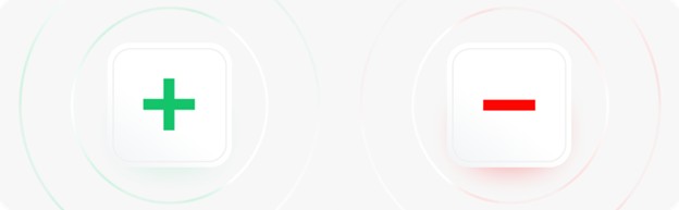 DouÄ butoane cu semne minus roÈu Èi plus verde, indicÃ¢nd pro Èi contra