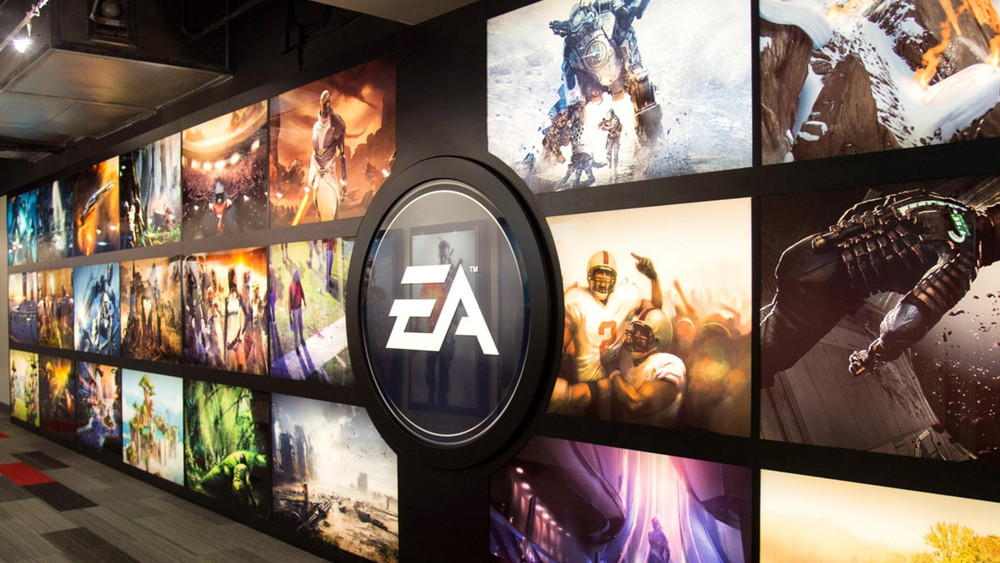 Logo de EA con tdos sus juegos alrededor