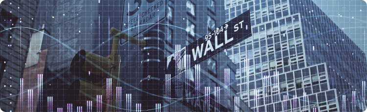 Um gráfico de ações de Wall Street exibindo a flutuação dos preços das ações ao longo do tempo com vários pontos de dados e linhas de tendência