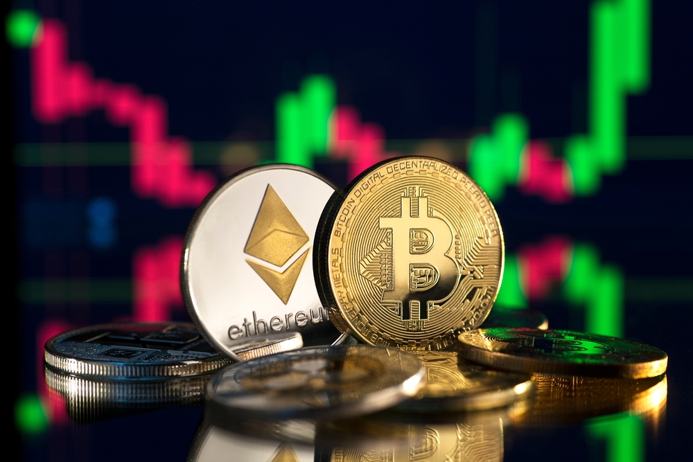 Bitcoin y criptodivisa concepto de inversión Monedas de criptomoneda de Bitcoin