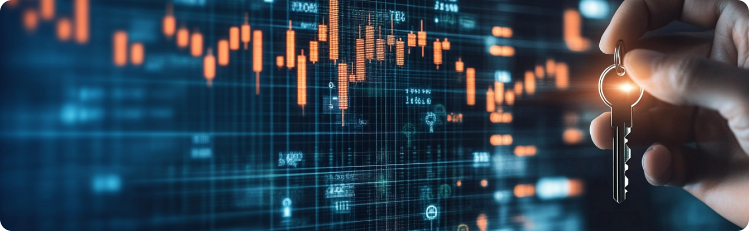 Symboliczny klucz na tle wykresÃ³w gieÅdowych, symbolizujÄcy drogÄ do udanego inwestowania.
