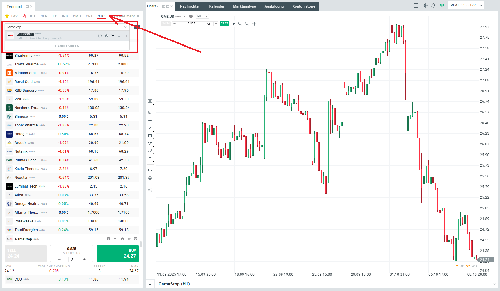 Meme Aktien: Chart xStation