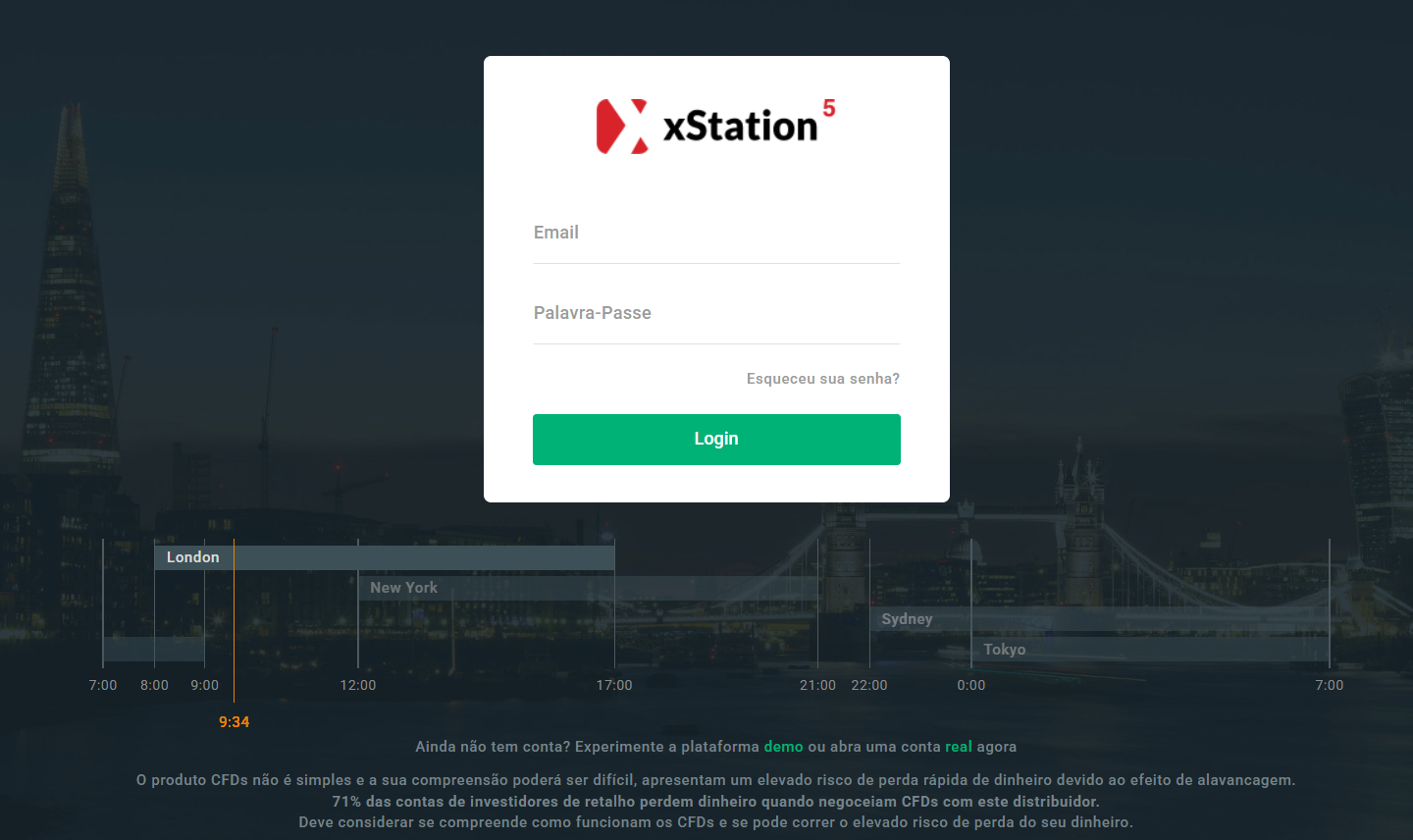 PÃ¡gina de login da xStation 5