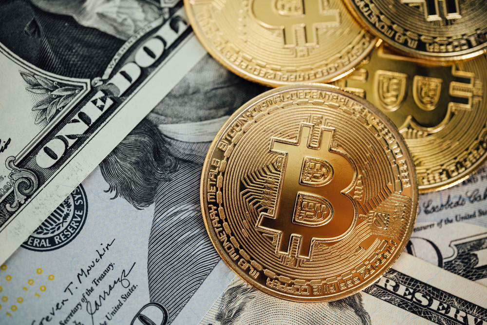 Fondo monetario. Concepto de inversiÃ³n en criptomonedas como el dÃ³lar estadounidense y Bitcoin.