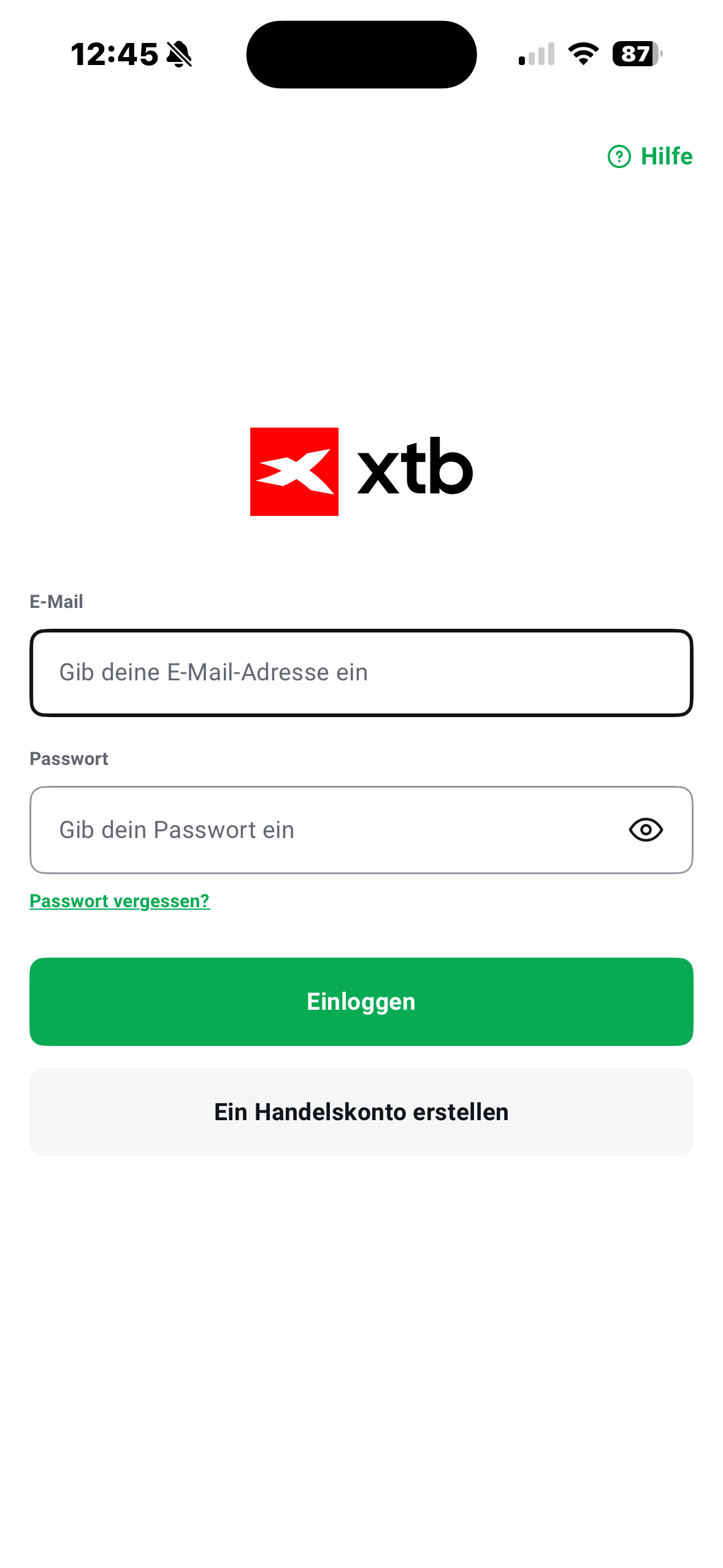 Login in der mobilen XTB App