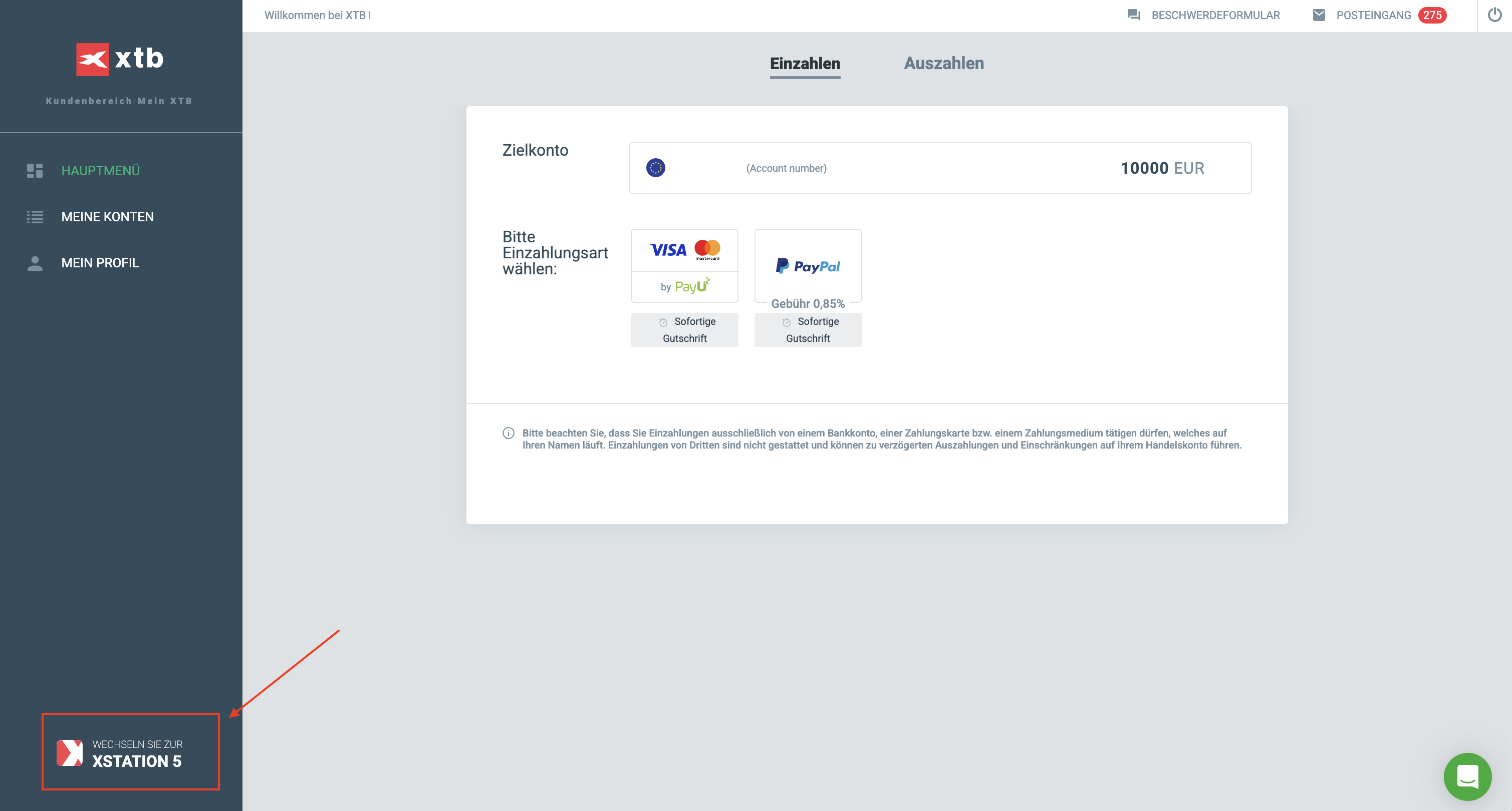 Login aus dem Kundenbereich Mein XTB