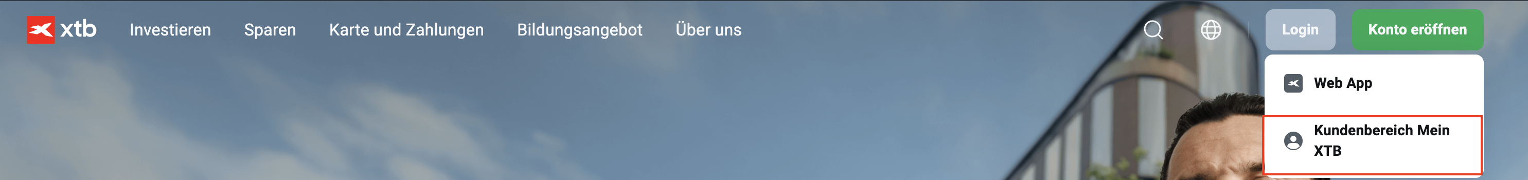 Login in den Kundenbereich Mein XTB