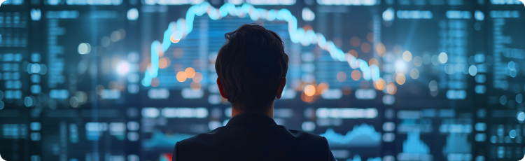 MuÅ¾ analyzujÃºci graf akciÃ­, zameranÃ½ na trhovÃ© trendy a Ãºdaje pre investiÄnÃ© rozhodnutia