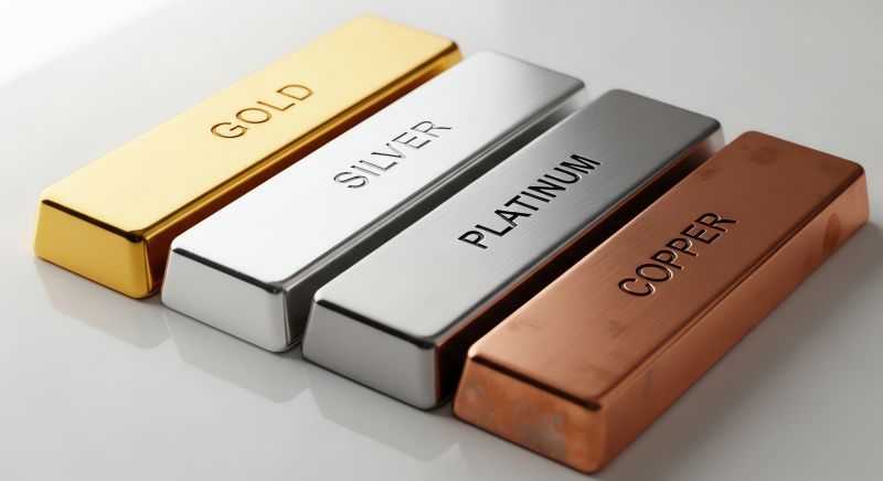 Imagen de lingotes en las que se lee oro, plata, platino y cobre