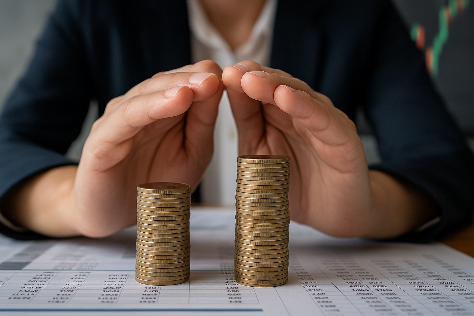 Homem a tentar proteger moedas com as mÃ£o a simbolizar estratÃ©gias para proteger o seu capital