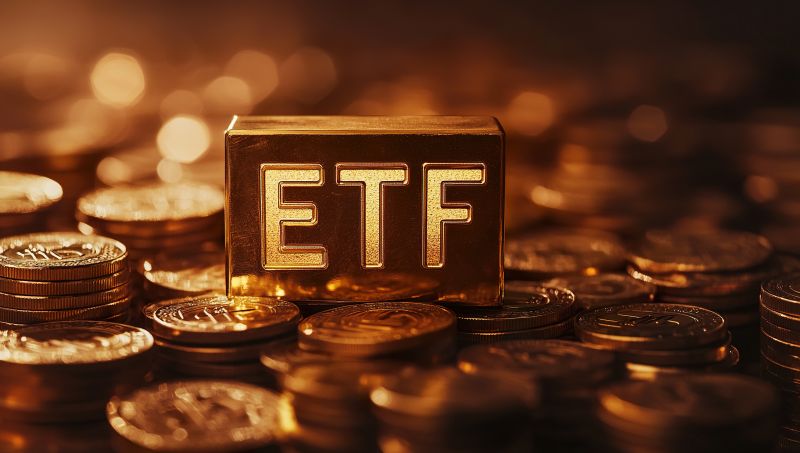 Imagen con monedas y un cubo en el que se puede leer ETF en un artÃ­culo sobre los ETF monetarios