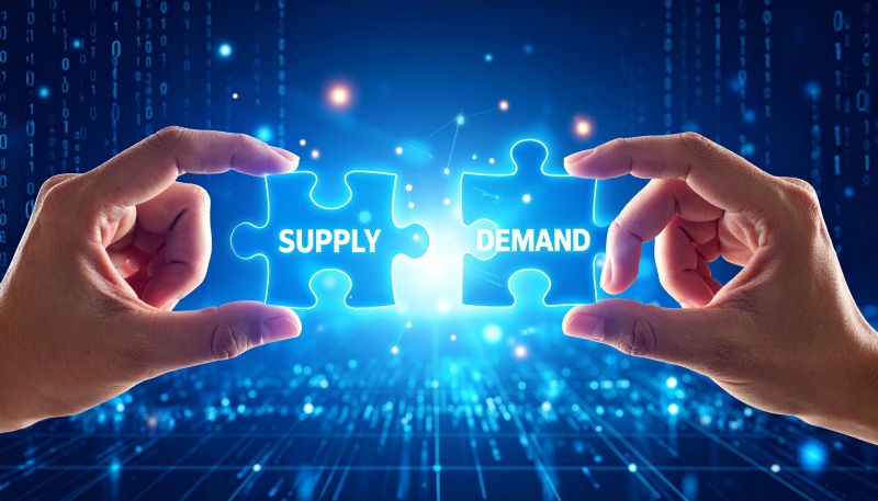 Imagen de unas manos sujetando dos fichas en las que se lee oferta y demanda en un artÃ­culo sobre la elasticidad de la demanda