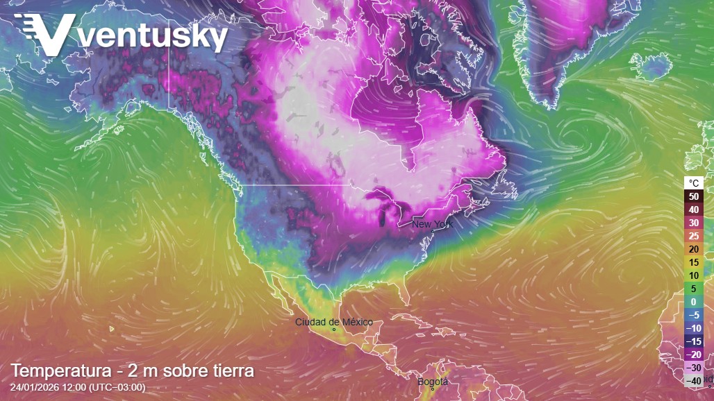 Ventusky. PronÃ³stico de las temperaturas en EE.UU para el sÃ¡bado 24 de enero.