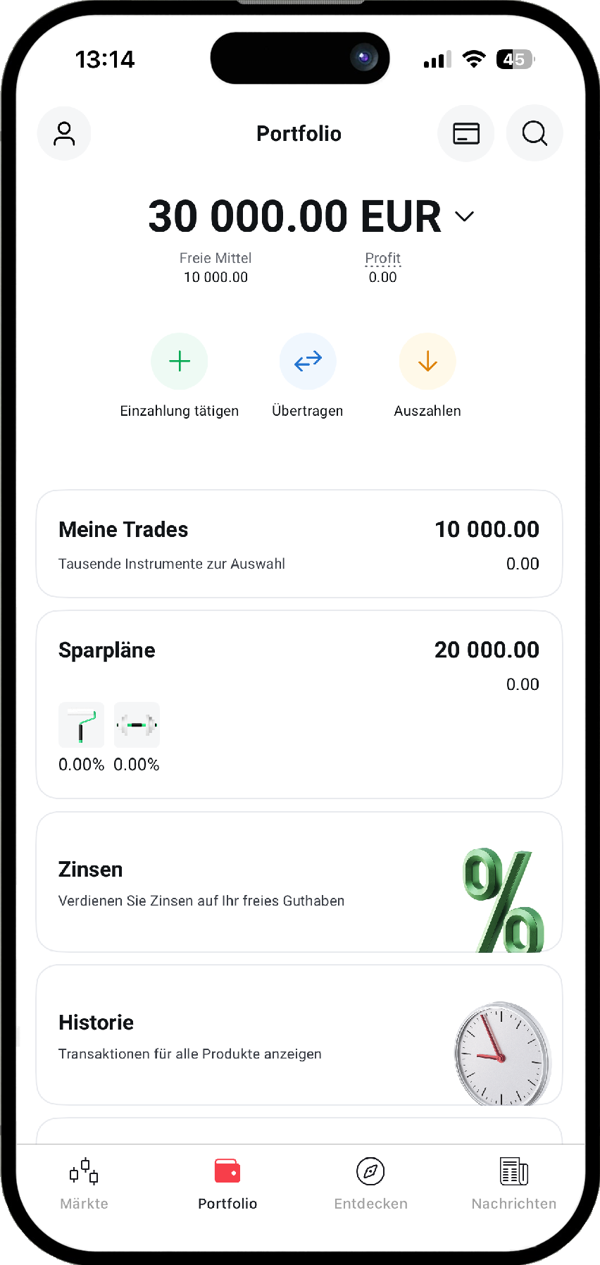 Portfolio-Ãbersicht in der XTB App