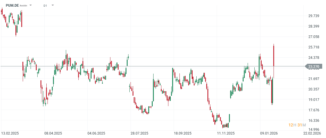 GrÃ¡fico con la cotizaciÃ³n de las acciones de Puma