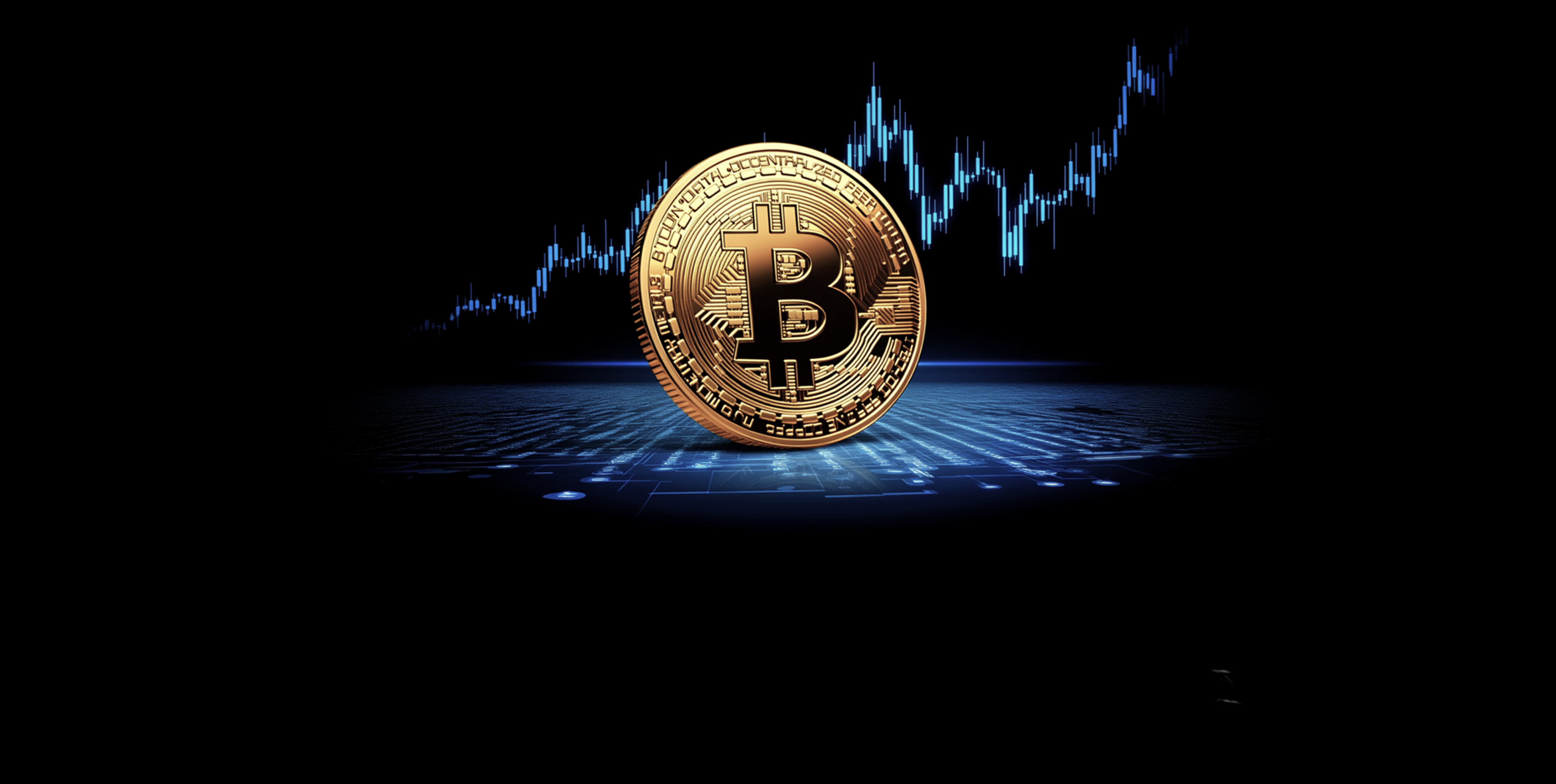 Egy fizikai Bitcoin-Ã©rme szimulÃ¡ciÃ³ja Ã©s egy grafikon, amely a Bitcoin Ã¡r-elÅrejelzÃ©seit mutatja ingadozÃ³ trendekkel Ã©s kiemelt kulcsadatpontokkal