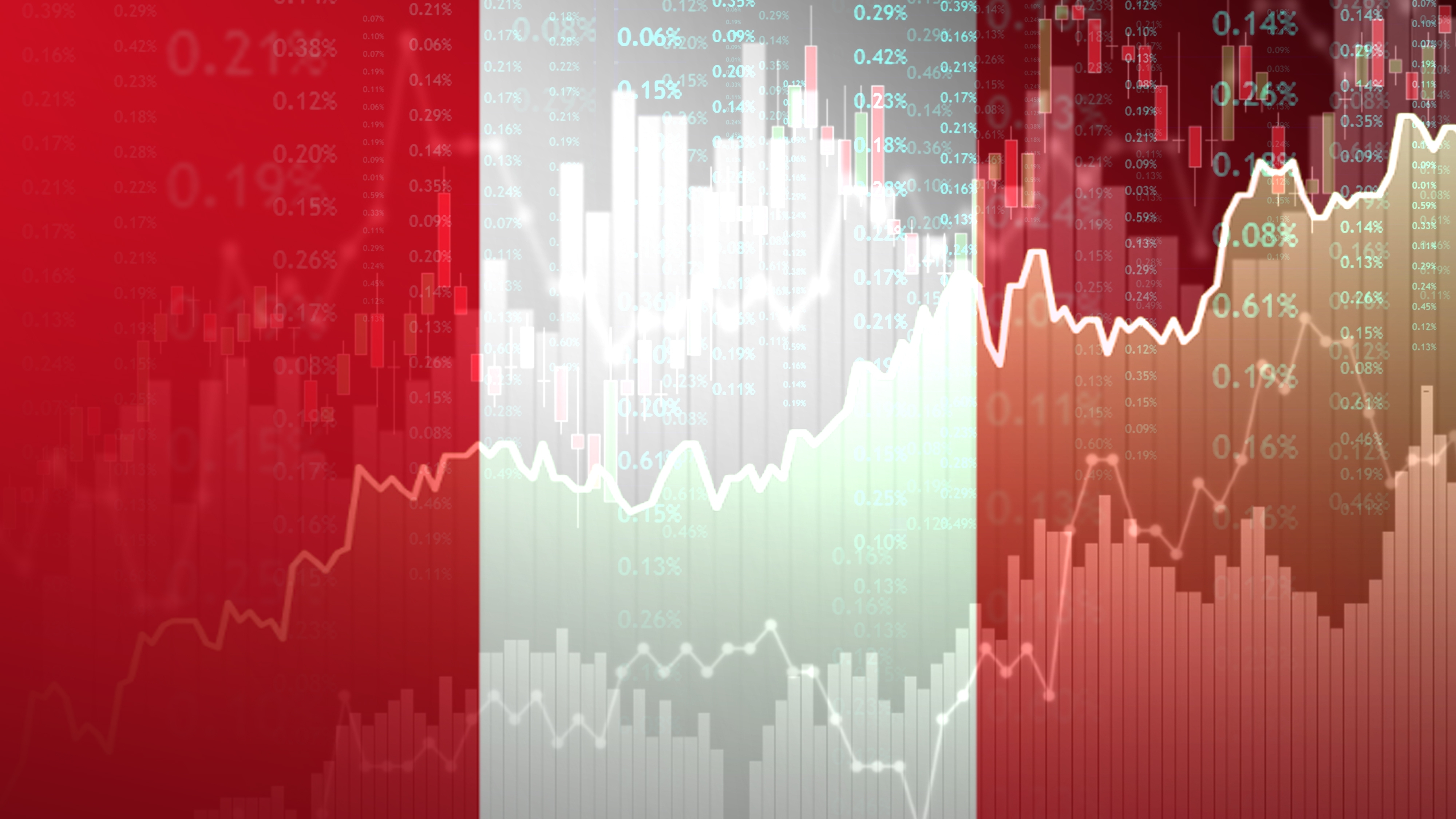 Crecimiento del mercado bursÃ¡til de PerÃº y visualizaciÃ³n de datos financieros. GrÃ¡fico del mercado de valores financiero superpuesto con bandera.