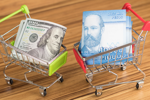 Carritos de compras y billetes de cien dÃ³lares y diez mil pesos chilenos