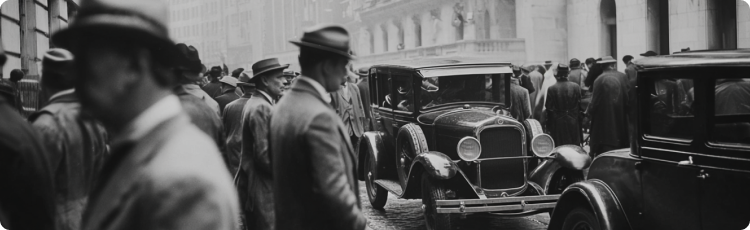 Imagen en blanco y negro de un grupo de personas en un artÃ­culo sobre quiÃ©n es Benjamin Graham