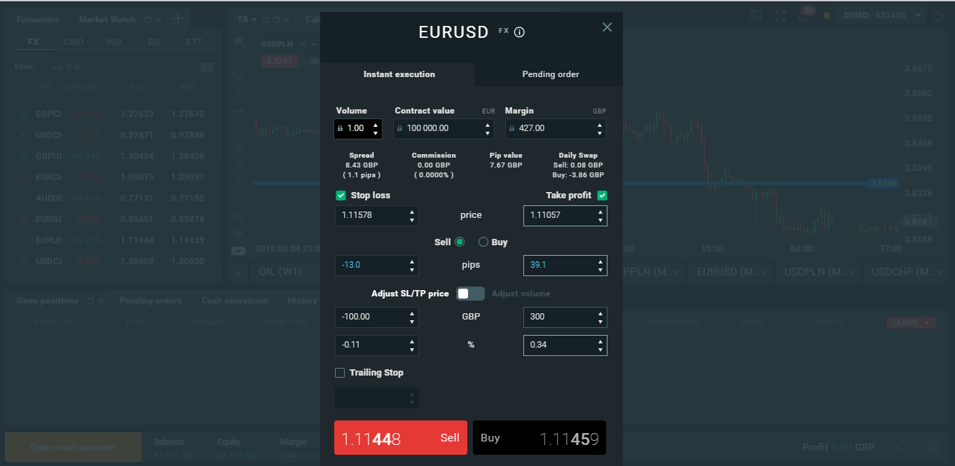Imagem de uma transaÃ§Ã£o forex na plataforma xStation5
