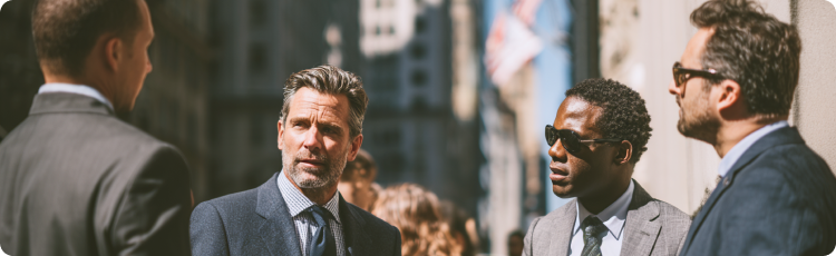 Business ferfiak beszelgetnek